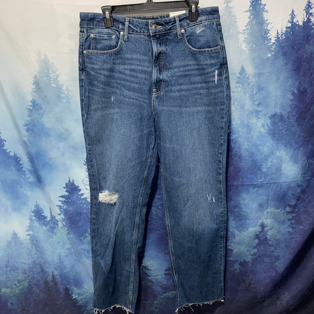 Free Assembly Jeans, Wms 14, Blue, Denim, Super High Rise, Straight, Frayed‎ Hem